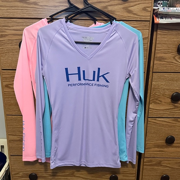 Huk Purple, Pink and Blue Performance Fishing Shirt. (3) - Picture 1 of 8